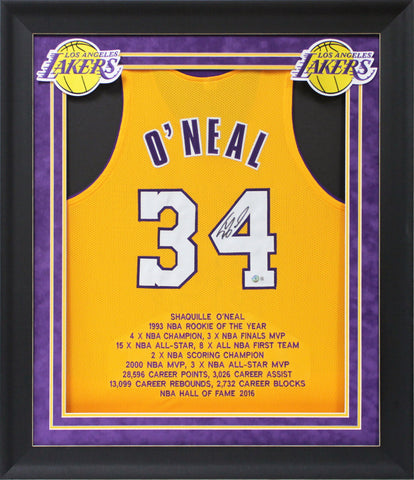 Shaquille O'Neal Authentic Signed Yellow Pro Style Framed Jersey w/ Stats BAS W