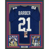 FRAMED Autographed/Signed TIKI BARBER 33x42 New York Blue Jersey JSA COA Auto