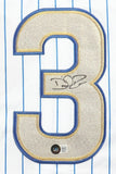 David Ross Signed Cubs Majestic Authentic Jersey 2016 World Series Patch Beckett