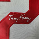 Framed Autographed/Signed Tony Perez 35x39 Cincinnati Grey Jersey BAS COA