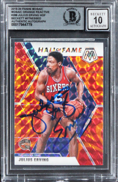 Julius Erving Signed 2019 Panini Mosaic Or Reactive #288 Card Auto 10! BAS Slab