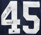 Rudy Ruettiger Autographed College Style Blue Jersey XL Insc. Beckett 41171