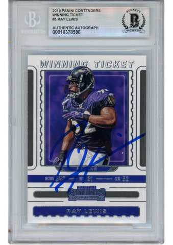 Ray Lewis Autographed 2019 Contenders Ticket #WT-5 Trading Card Beckett 53017