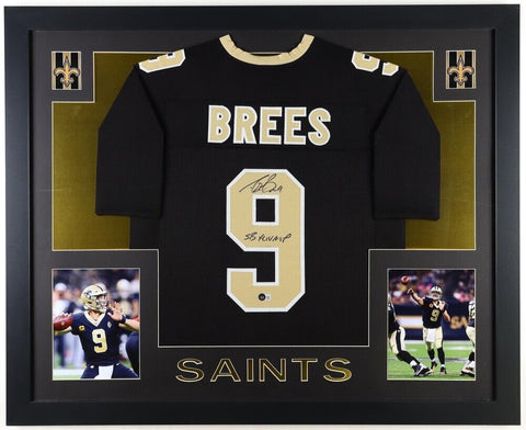 Drew Brees Signed New Orleans Saints 35x43 Framed Jersey "SB XLIV MVP" (Beckett)