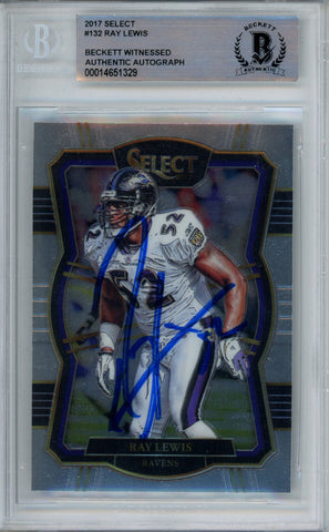 Ray Lewis Autographed 2017 Panini Select #132 Trading Card Beckett Slab 39249