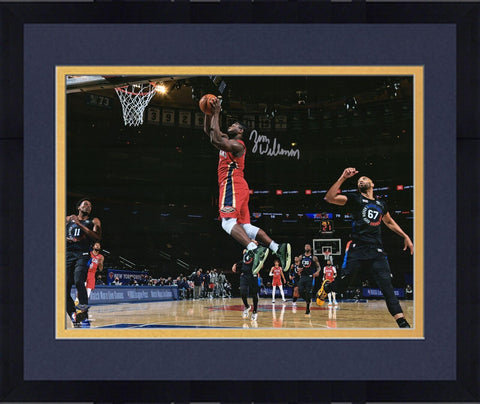 FRMD Zion Williamson New Orleans Pelicans Signed 16x20 Going Up vs. Knicks Photo