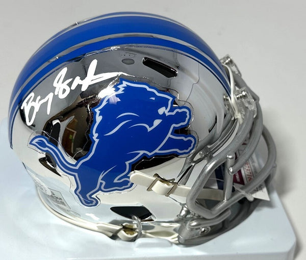 Lions BARRY SANDERS Signed Riddell CHROME Speed Mini Helmet AUTO - JSA