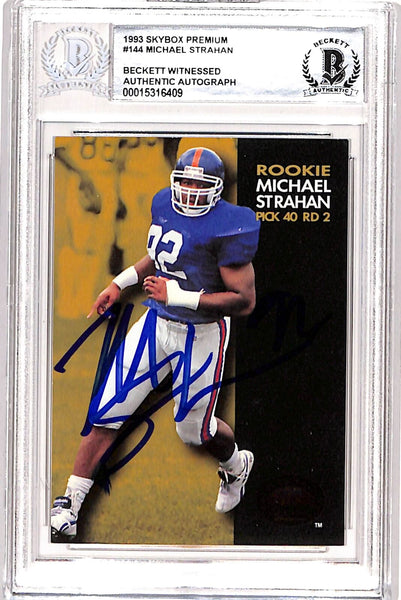 Michael Strahan Signed 1993 Skybox #144 Trading Card Auto Beckett 38973