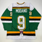 Autographed/Signed Mike Modano Minnesota Green Hockey Jersey Beckett BAS COA
