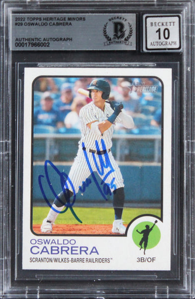 Yankees Oswaldo Cabrera Signed 2022 Topps Heritage M #29 Card Auto 10! BAS Slab