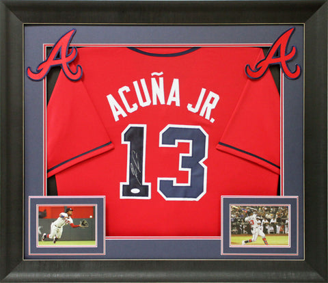 Ronald Acuna Jr. Authentic Signed Red Pro Style Framed Jersey BAS Witnessed