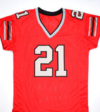 Deion Sanders Autographed Red Pro Style Jersey w/ HOF - Beckett W Hologram