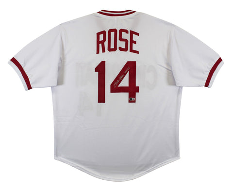 Pete Rose "4256" Authentic Signed White Pro Style Jersey BAS Witnessed 3