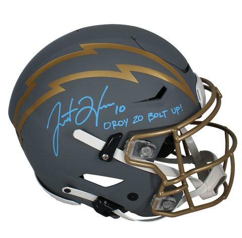 Justin Herbert Autographed "OPOY 20" "Bolt Up!" Speedflex Helmet Fanatics LE 25