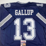 Autographed/Signed Michael Gallup Dallas Blue Football Jersey JSA COA