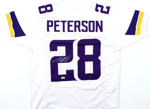 Adrian Peterson Autographed White Pro Style Jersey- Beckett W Hologram *2