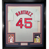 Framed Autographed/Signed Pedro Martinez 35x39 Boston Grey Jersey JSA COA