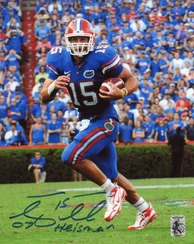 TIM TEBOW AUTOGRAPHED SIGNED FLORIDA GATORS 8x10 PHOTO W/ 07 HEISMAN