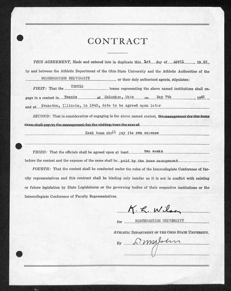 Lynn St. John HOF Signed 1942 Contract Ohio State & Northwestern JSA 198974