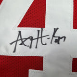 Framed Autographed/Signed AJ Hawk 35x39 Ohio State Red Jersey Beckett COA