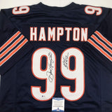 Autographed/Signed Dan Hampton HOF 2002 Chicago Blue Jersey Beckett BAS COA