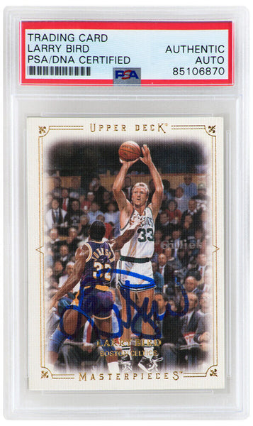 Larry Bird Signed 2009 UD Masterpieces (Magic Johnson) Card #MA-LB (PSA Slabbed)