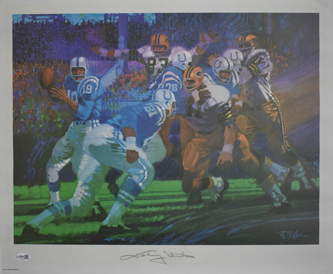 Johnny Unitas HOF Autographed/Signed 18x22 Artist Print Colts JSA 211939