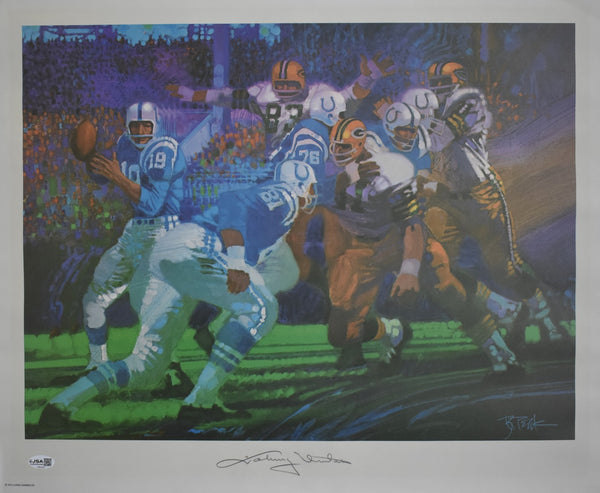 Johnny Unitas HOF Autographed/Signed 18x22 Artist Print Colts JSA 211939