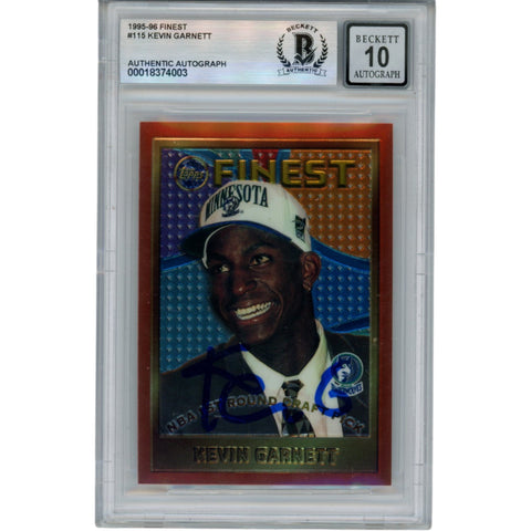 Kevin Garnett Autographed 95-96 Topps Finest #115 Trading Card Beckett 50864