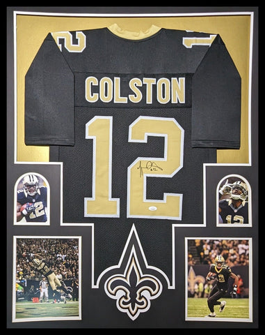 FRAMED NEW ORLEANS SAINTS MARQUES COLSTON AUTOGRAPHED SIGNED JERSEY JSA COA