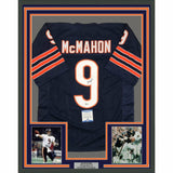 Framed Autographed/Signed Jim McMahon 33x42 Chicago Blue Jersey Beckett BAS COA