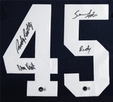 Notre Dame Rudy Ruettiger & Sean Astin Signed Navy Pro Style Framed Jersey BAS W