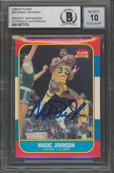 Lakers Magic Johnson Signed 1986 Fleer #53 Card Auto Graded Mint 10! BAS Slabbed