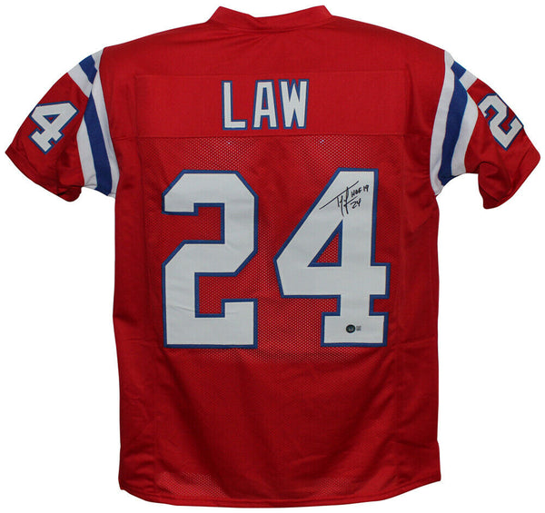 Ty Law Autographed/Signed Pro Style Red XL Jersey HOF Beckett 35676