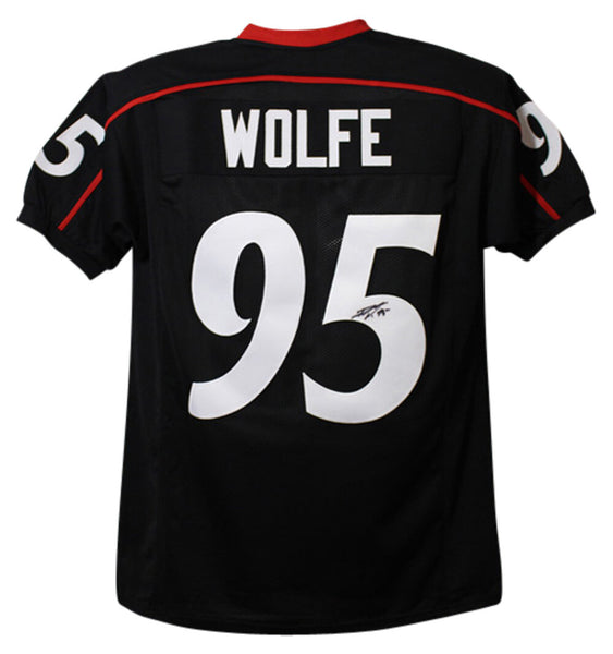 Derek Wolfe Autographed/Signed College Style Black XL Jersey 13897