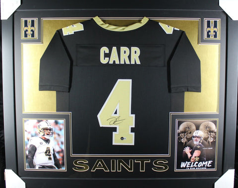 Derek Carr Autographed/Signed Pro Style Framed Black XL Jersey BAS 40128