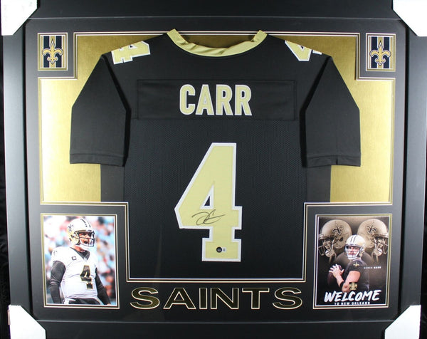 Derek Carr Autographed/Signed Pro Style Framed Black XL Jersey BAS 40128
