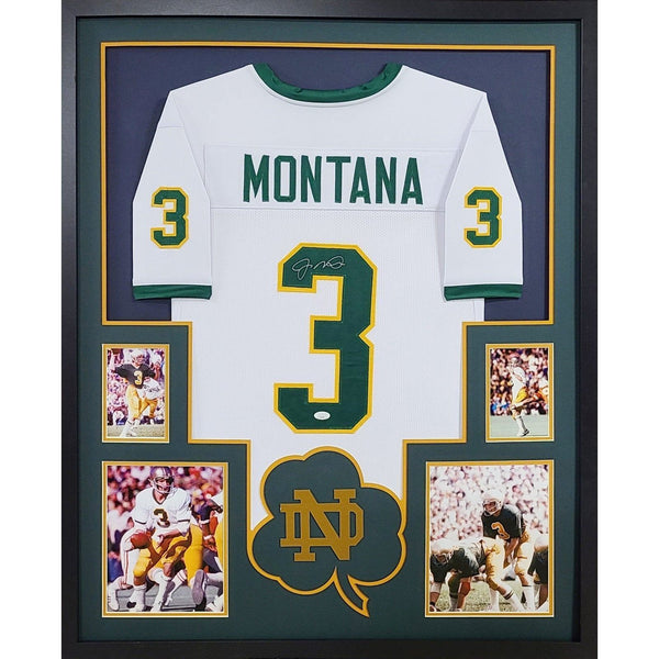 Joe Montana Autographed Signed Framed White Notre Dame Jersey JSA