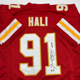 Autographed/Signed Tamba Hali Kansas City Red Jersey Beckett BAS COA