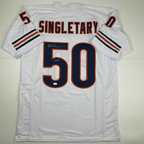 Autographed/Signed MIKE SINGLETARY HOF 98 Chicago White Football Jersey JSA COA
