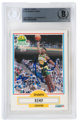 Shawn Kemp Signed Sonics 1990 Fleer RC Basketball Card #178 - (Beckett Slabbed)