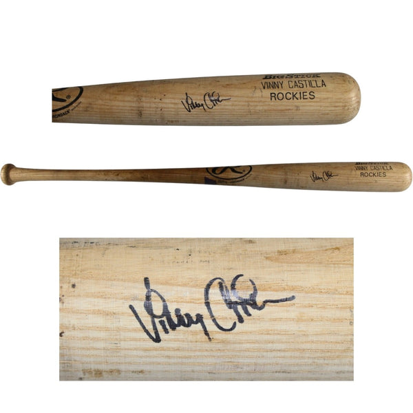 Vinny Castilla Autographed Colorado Rockies Game Used Rawlings Blonde Bat 53932