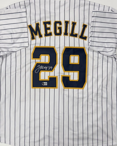TREVOR MEGILL Signed Custom Replica Pinstripe Brewers Jersey AUTO - BAS