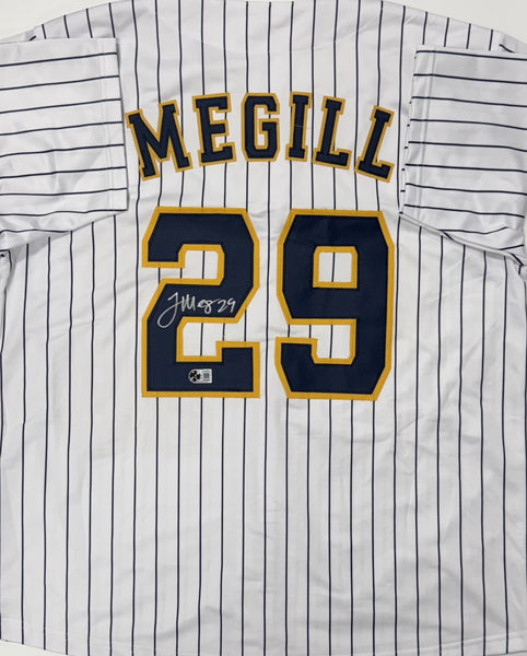 TREVOR MEGILL Signed Custom Replica Pinstripe Brewers Jersey AUTO - BAS