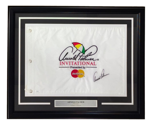 Arnold Palmer Signed Framed Arnold Palmer Invitational White Golf Flag JSA LOA