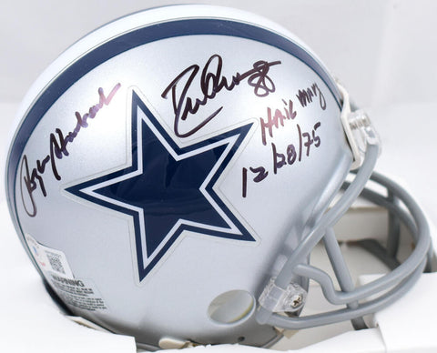 Staubach Pearson Signed Cowboys Mini Helmet w/Hail Mary Date-Beckett W Holo
