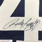 Autographed/Signed Rudy Ruettiger Never Quit Notre Dame Blue Jersey JSA COA