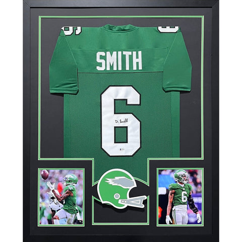 DeVonta Smith Autographed Signed Framed Kelly Green Eagles Jersey BECKETT