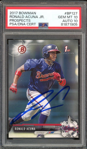 2017 Bowman Prospects #BP127 Ronald Acuna Jr. RC Rookie PSA 10/10 Auto GEM MINT