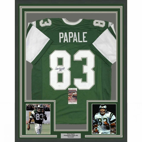FRAMED Autographed/Signed VINCE PAPALE 33x42 Philadelphia Green Jersey JSA COA